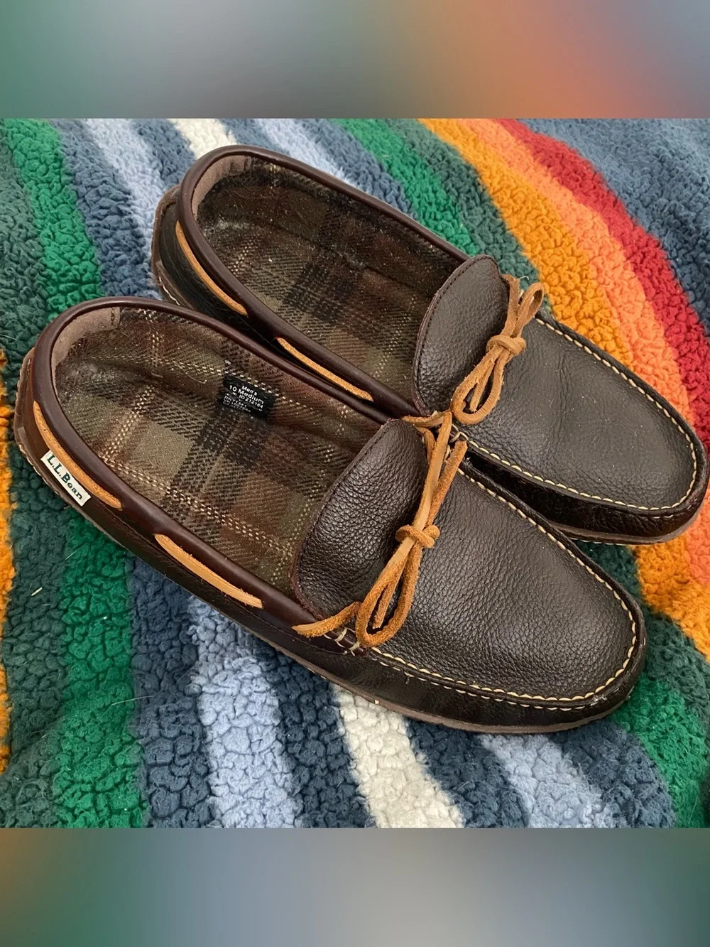 L.L. Bean Men's Handsewn Brown Leather Loafers Slip Ons sz 10 Lined Moccasins